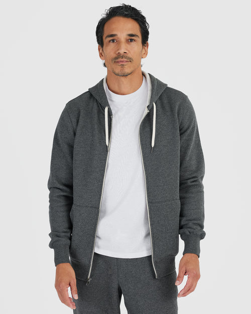 Charcoal Heather Gray Fleece French Terry Zip Hoodie