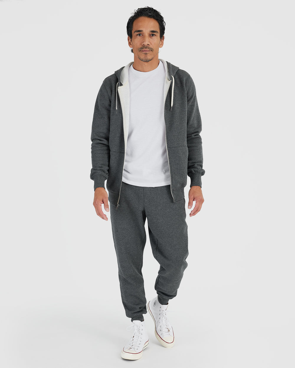 Charcoal Heather Gray Fleece French Terry Zip Hoodie