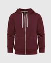 Mahogany Fleece French Terry Zip Hoodie with silver zipper and pouch pockets.
