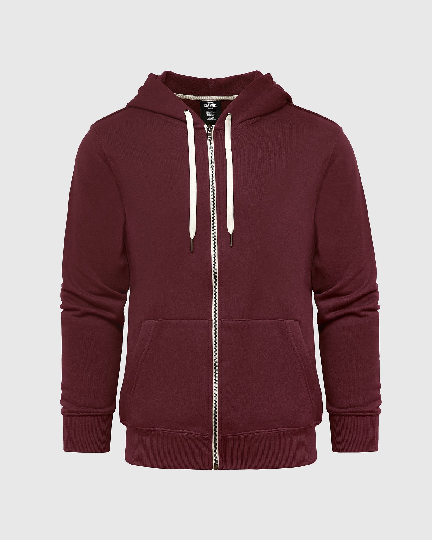 Mahogany Fleece French Terry Zip Hoodie with silver zipper and pouch pockets.