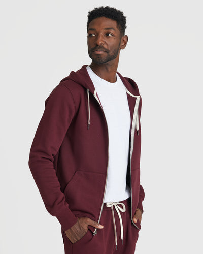 Fleece Full Zip Hoodie - Mahogany
