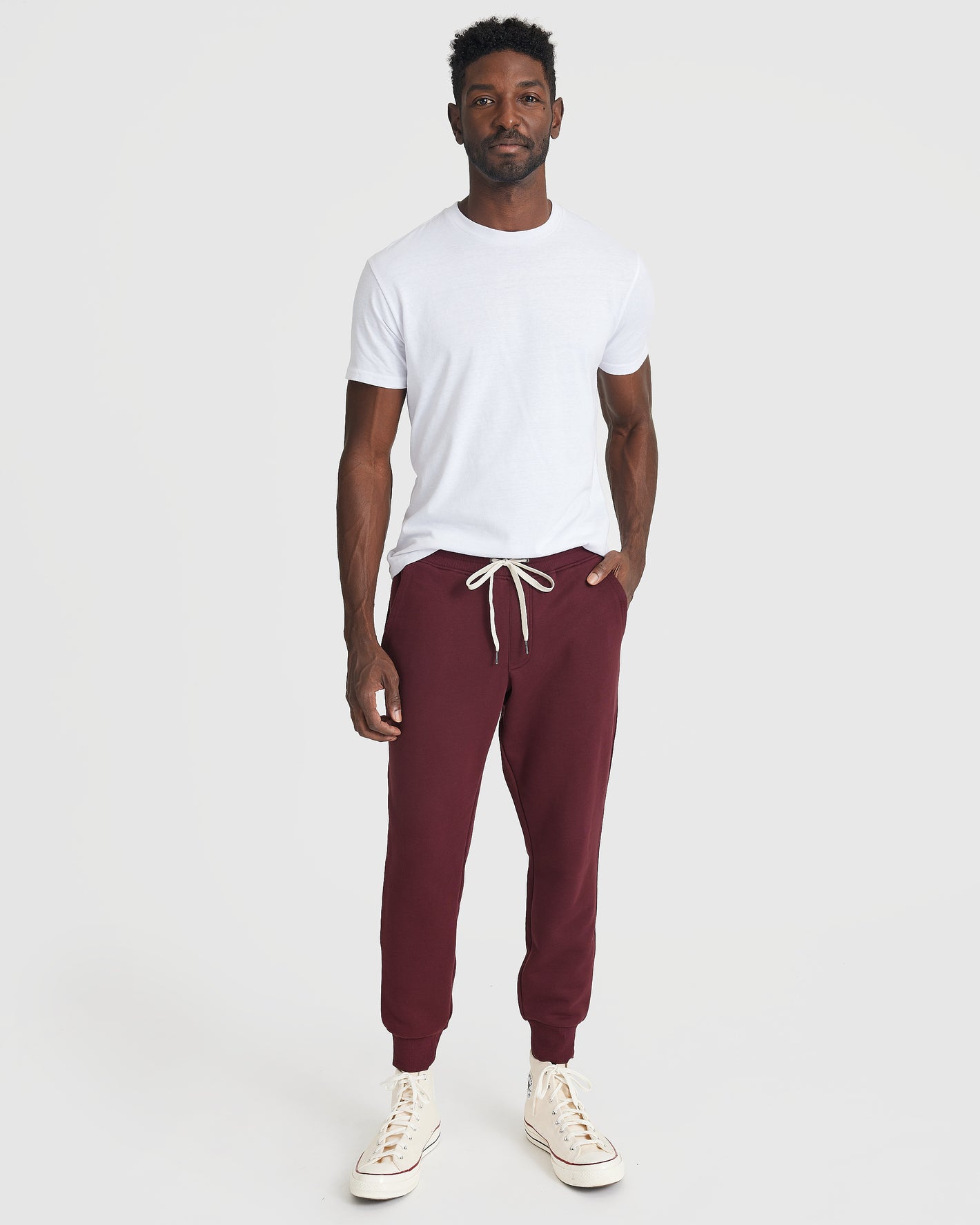 Mahogany Fleece French Terry Zip Hoodie worn by male model.