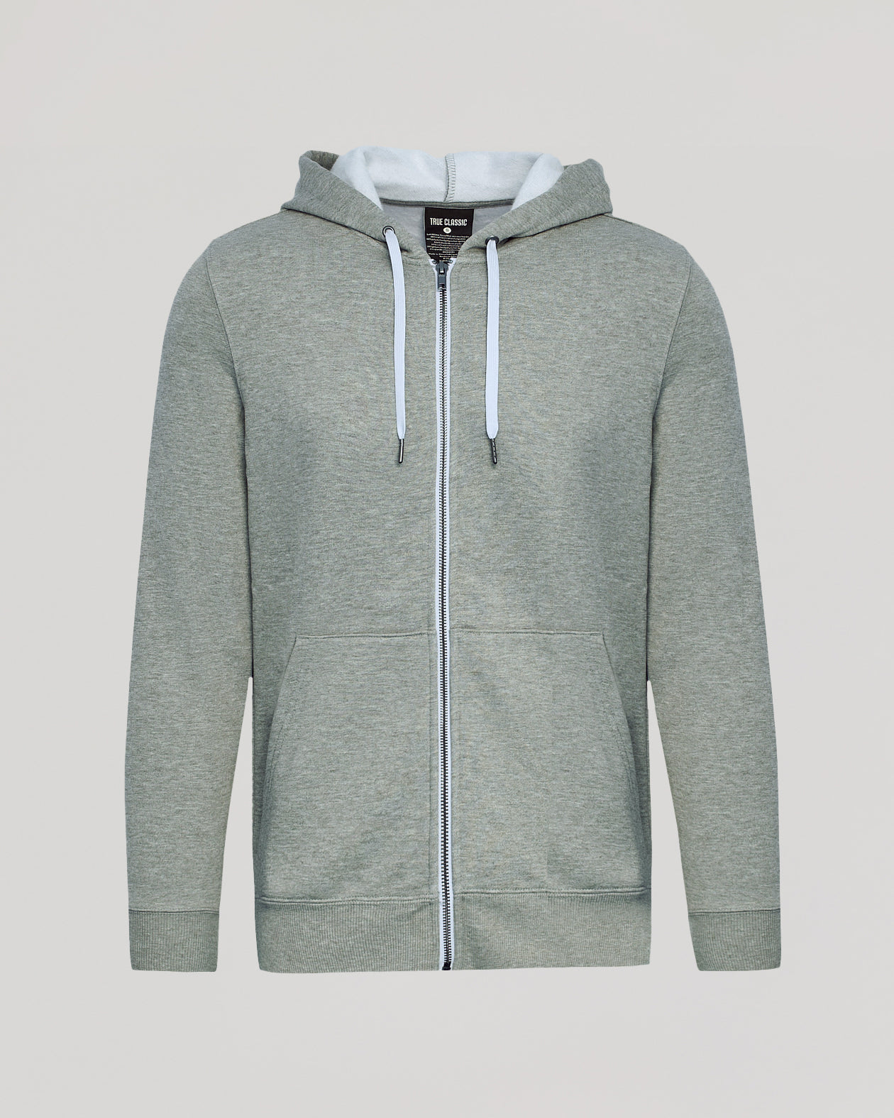 Dark Heather Gray Fleece French Terry Zip Hoodie with kangaroo pocket.