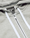 Dark Heather Gray Fleece French Terry Zip Hoodie with metal zipper and drawstrings.
