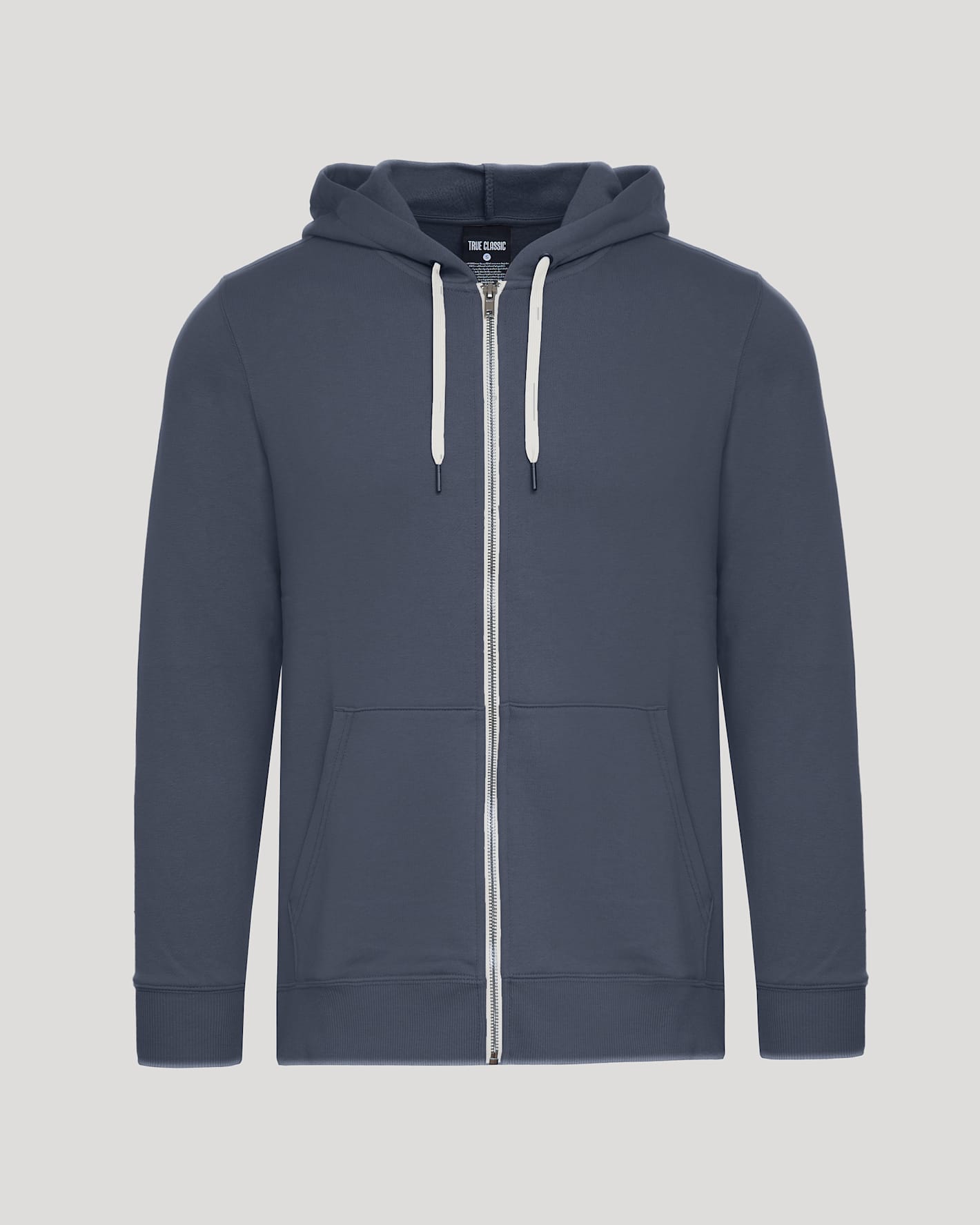 Stormy Fleece French Terry Zip Hoodie with white zipper and drawcords.