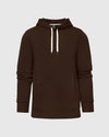 Dark Oak Fleece French Terry Pullover Hoodie with kangaroo pocket and white drawcords.