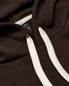 Dark Oak Fleece French Terry Pullover Hoodie with white drawstrings and metal eyelets.