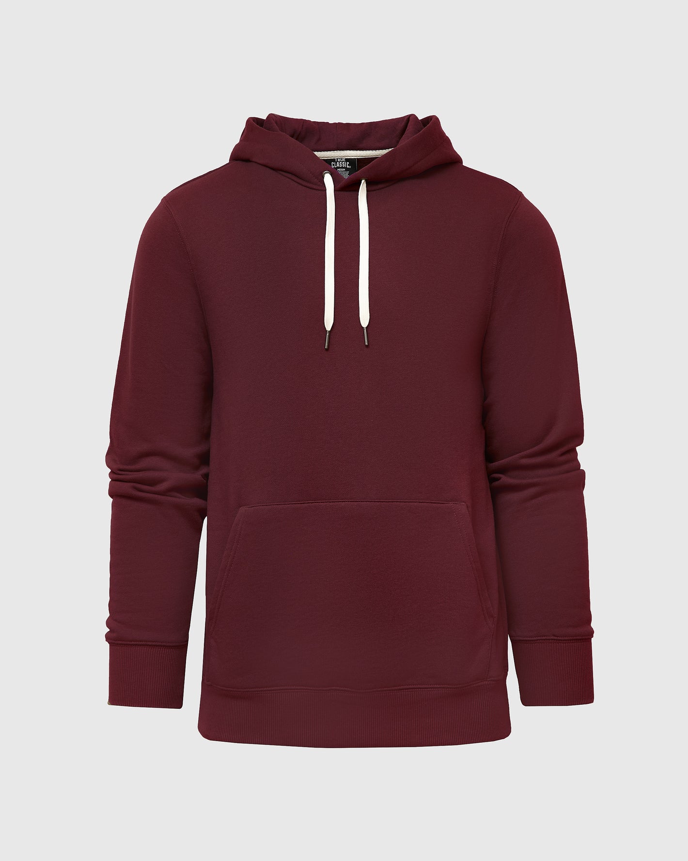 Mahogany Fleece French Terry Pullover Hoodie with kangaroo pocket and drawstrings.