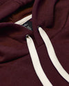 Mahogany Fleece French Terry Pullover Hoodie, showcasing hood details and drawcords.