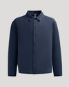 Navy Casual Jacket with pointed collar, snap buttons, and side pockets.