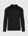 Black Sweater Fleece Jacket with zip pockets and stand-up collar.