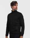 Black Sweater Fleece Jacket with zippered chest and hip pockets.
