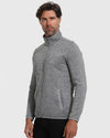 Gray Sweater Fleece Jacket on male model, showcasing zip pockets and high collar.