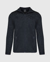 Navy Sweater Fleece Jacket with chest pocket and stand collar.