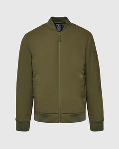 True ClassicArmy Green Bomber Jacket with orange lining and brass zippers.