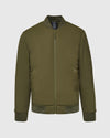 Army Green Bomber Jacket with orange lining and brass zippers.