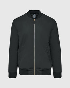 True ClassicBlack Bomber Jacket with brass zippers and orange lining.