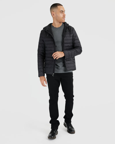 Hooded Puffer Jacket - Black