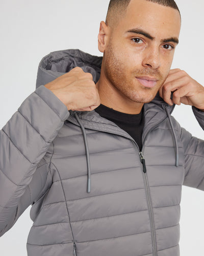 Hooded Puffer Jacket - Gunmetal
