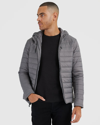 Hooded Puffer Jacket - Gunmetal
