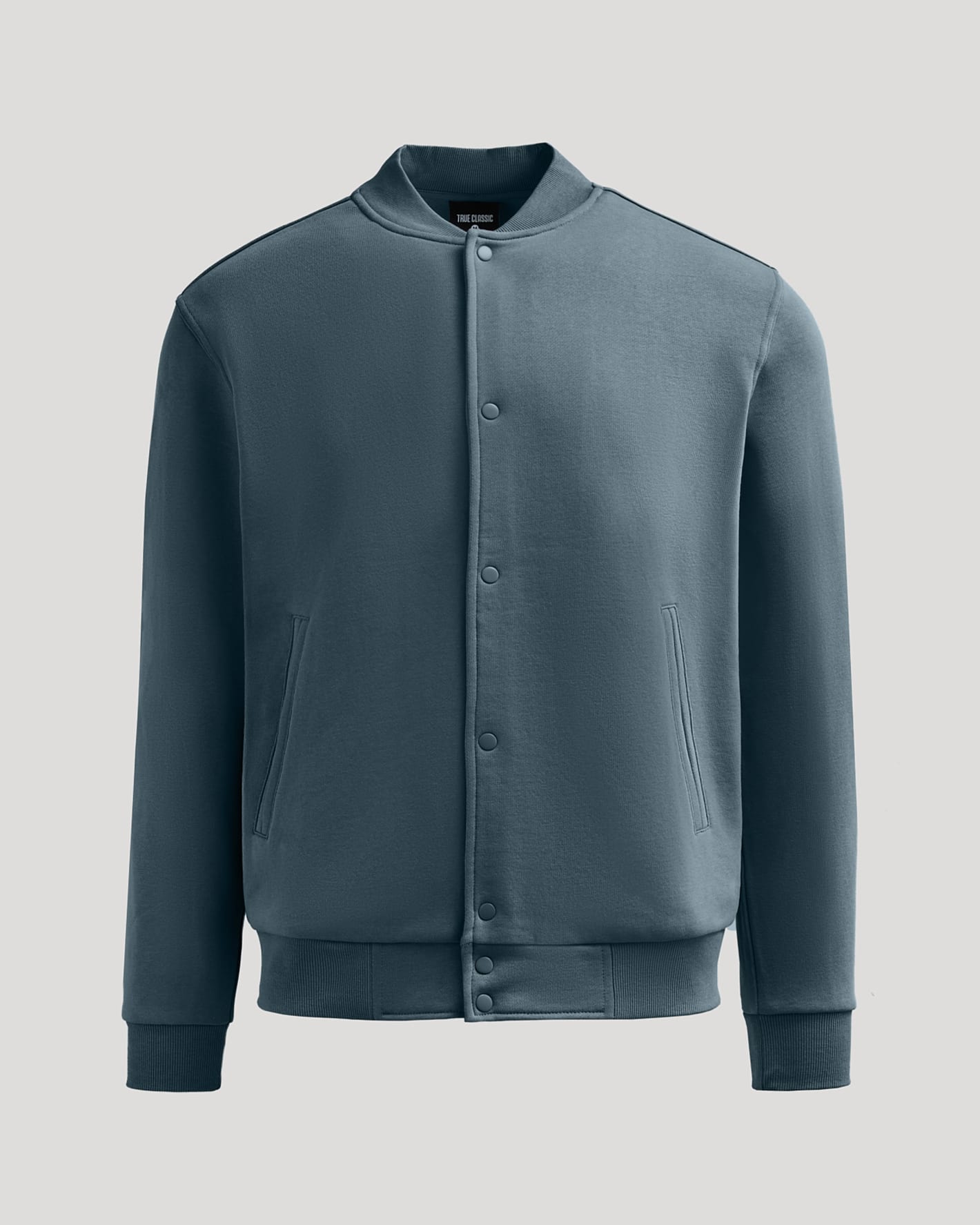 Neptune Fleece Bomber Jacket with snap buttons and rib-knit details.