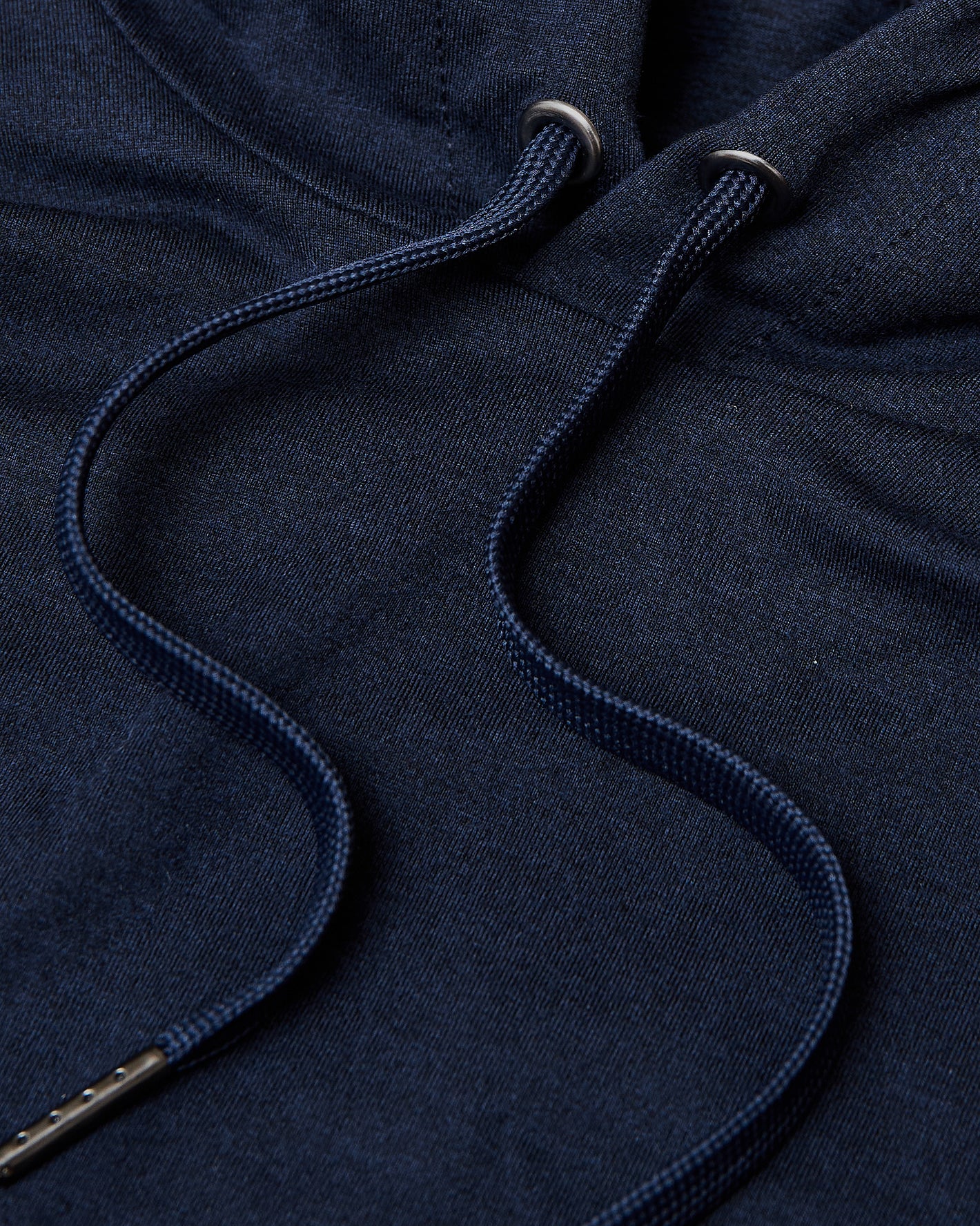 Heather Navy Active Comfort Pullover Hoodie with drawcords and knit fabric.