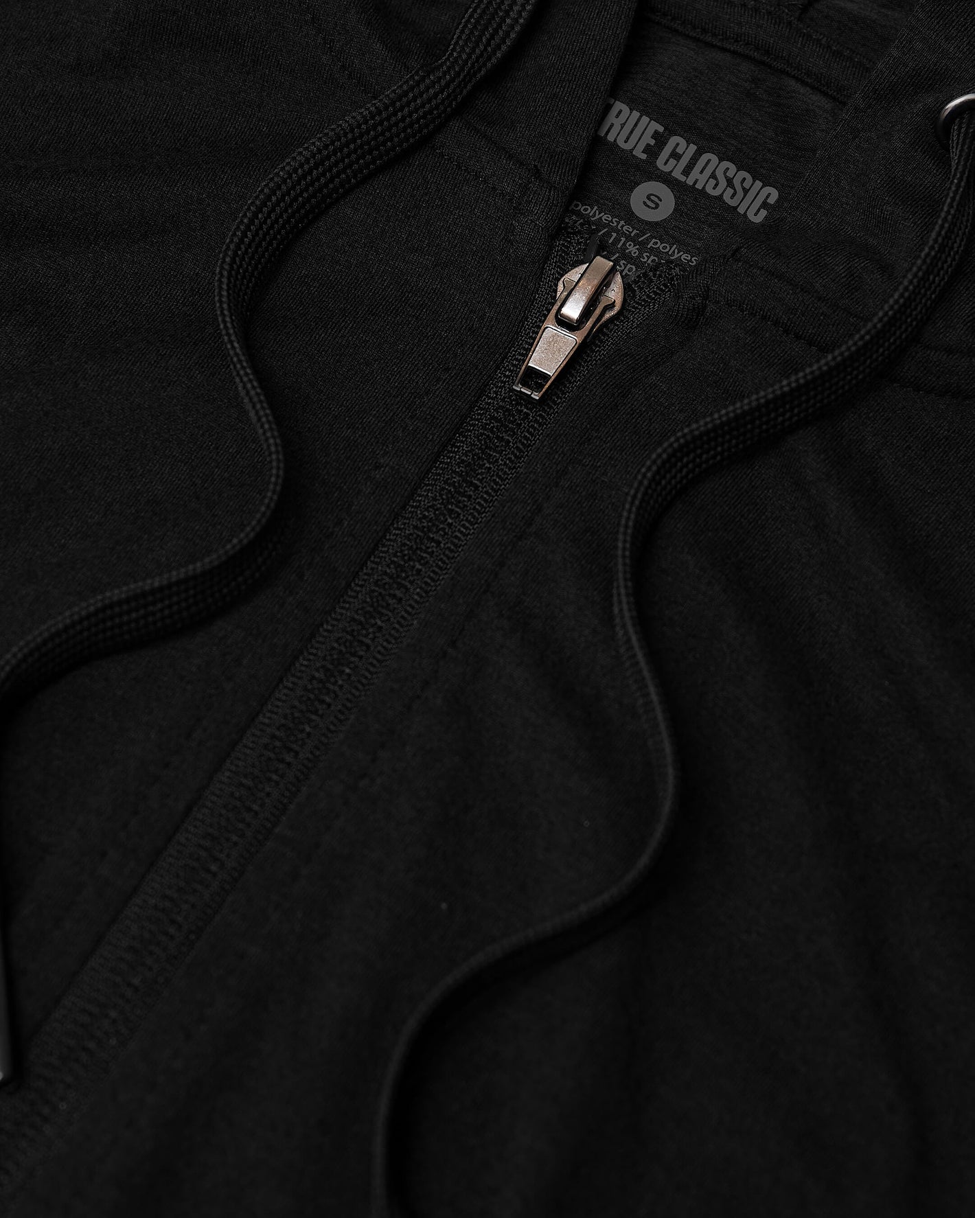 Black Active Comfort Full Zip Hoodie with metal zipper and drawcords.