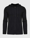Black Active Comfort Full Zip Hoodie with drawstring hood and front pockets.