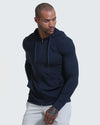 Man wearing Dark Heather Navy Active Comfort Full Zip Hoodie, relaxed posture.