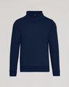 Navy Half Zip Fleece Sweatshirt with stand-up collar and kangaroo pocket.