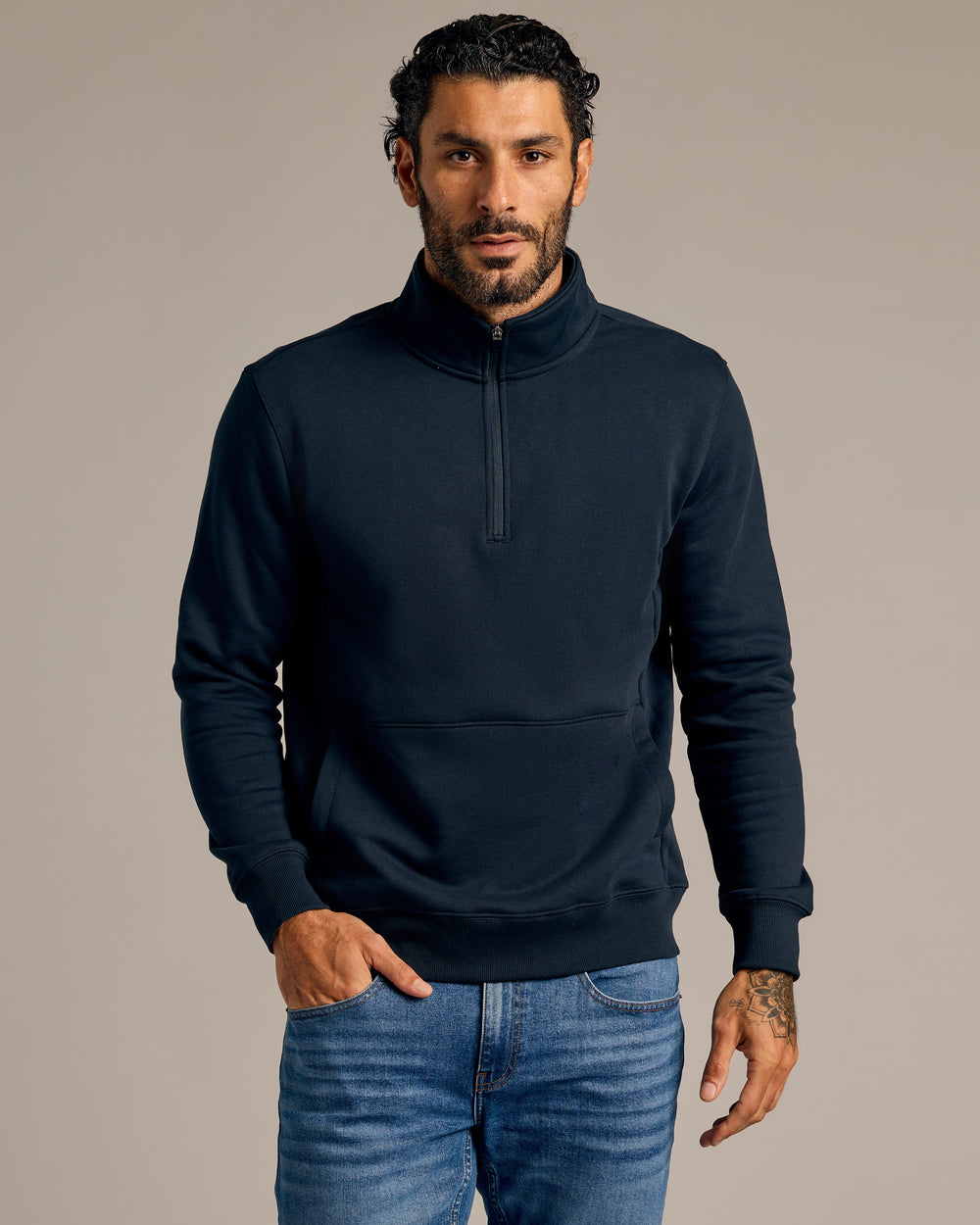 Navy Half Zip Fleece Sweatshirt