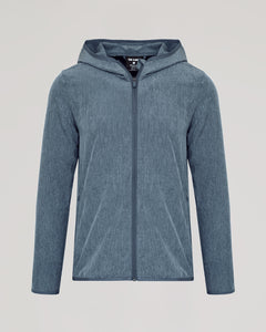 True ClassicHeather Navy Active Shell Jacket with hood, zip pockets, streamlined design.