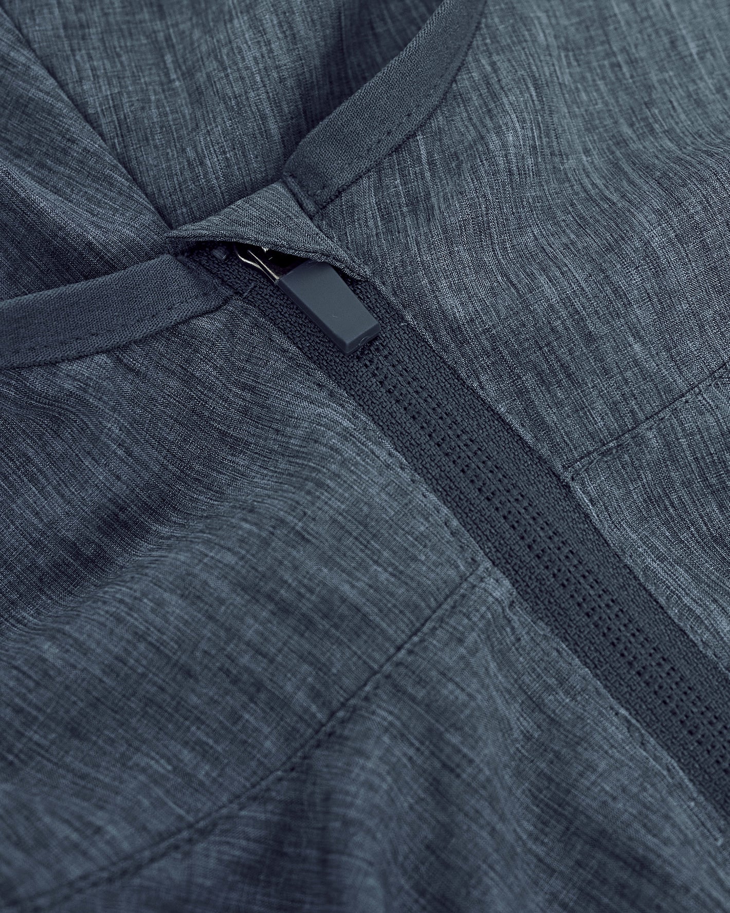 Heather Navy Active Shell Jacket with black zipper and heathered fabric texture.
