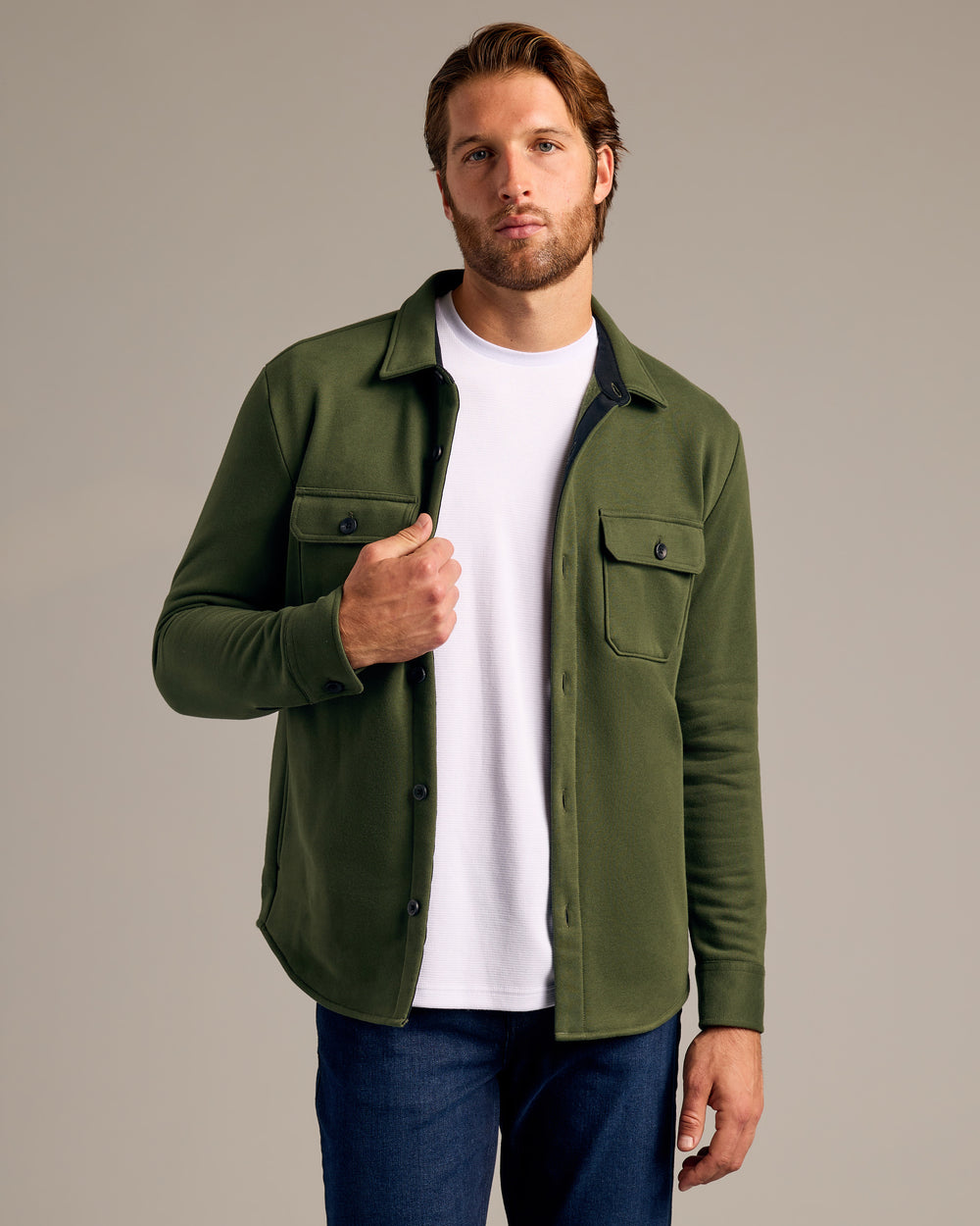 Dark Olive Fleece Shirt Jacket