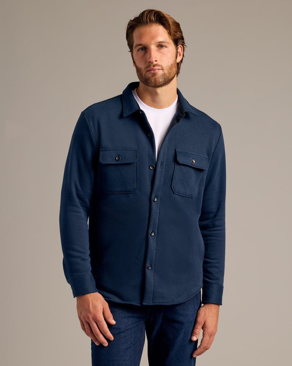 Navy Fleece Shirt Jacket