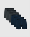 Carbon & Navy Boxer Briefs 6-Pack arranged in staggered rows.