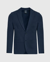 Navy Comfort Knit Blazer with notch lapels and two-button closure.
