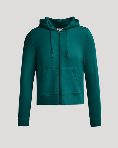 Crop Zip Hoodies - Deep Emerald