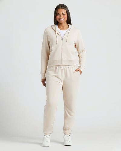 Crop Zip Hoodies - Oatmeal
