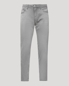True ClassicMedium Gray Wash Slim Comfort Stretch Jeans with five pockets and button closure.