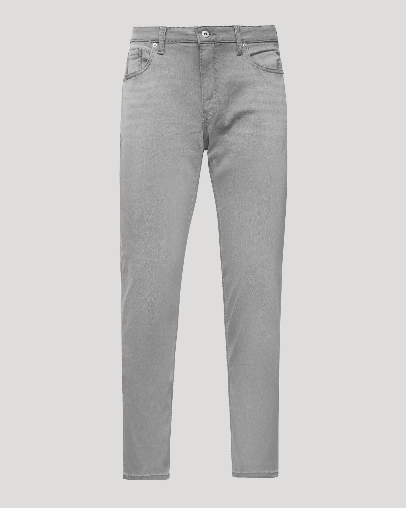 Medium Gray Wash Slim Comfort Stretch Jeans with five pockets and button closure.
