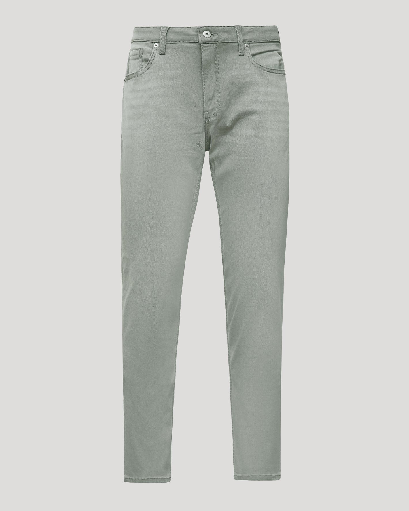 Medium Gray Wash Slim Comfort Stretch Jeans, front view, five-pocket design.