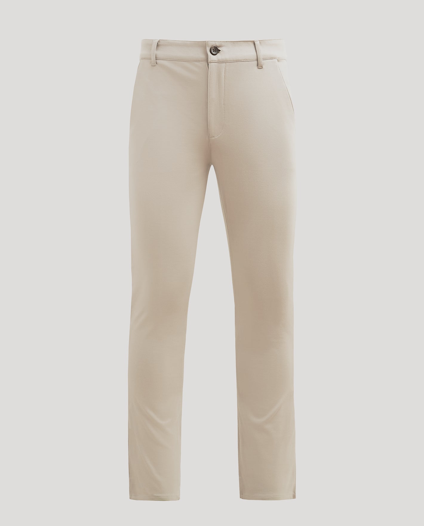 Sandstone Comfort Chino Pants, slim-fit, front-facing with belt loops.