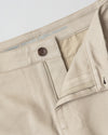 Sandstone Comfort Chino Pants with button waistband and printed inner slogan.