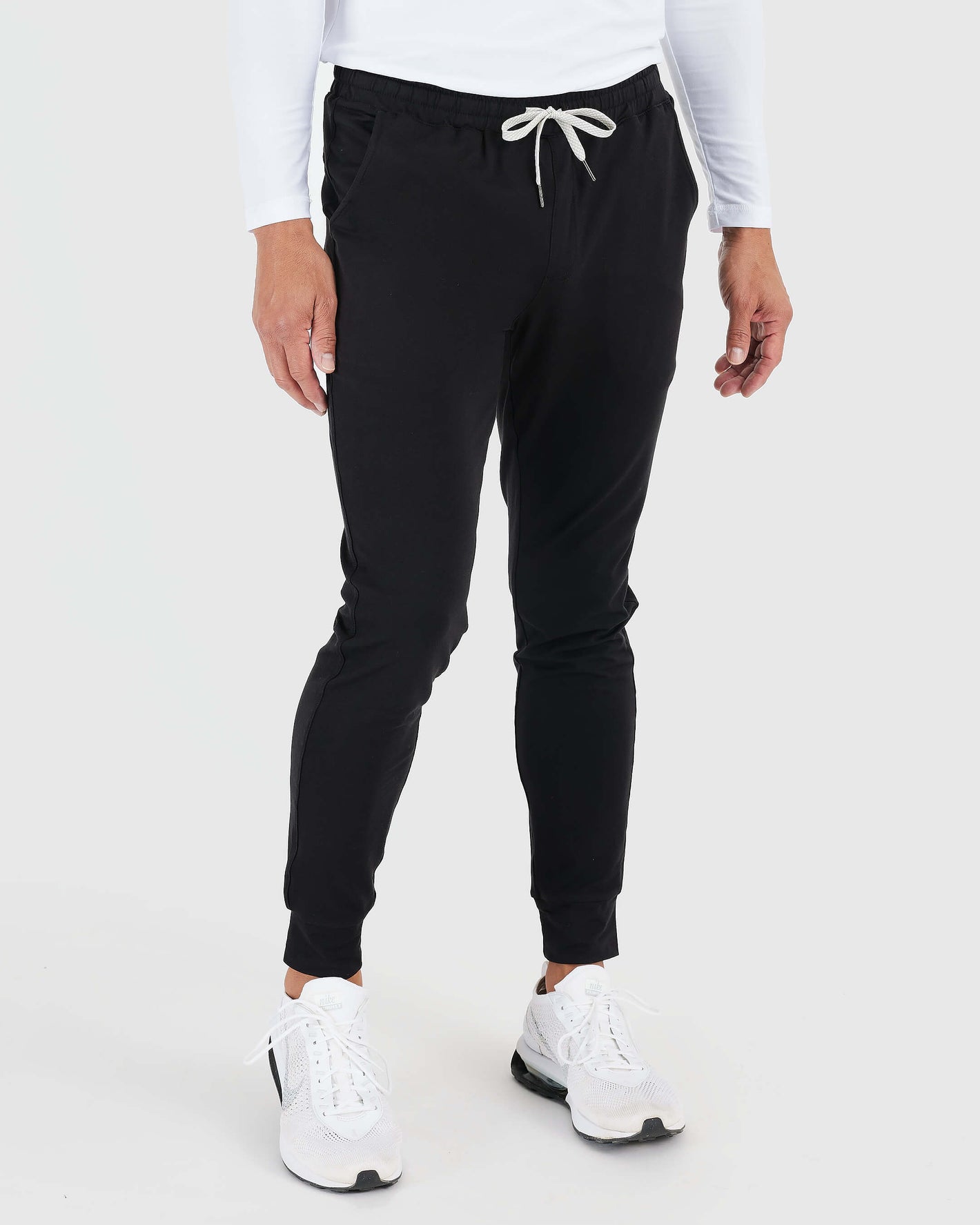 Hoodie & Active Jogger 3-Pack: Black joggers with elastic waistband and drawstring.
