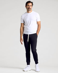 True ClassicMan wearing Black & Dark Heather Navy Active Jogger 2-Pack with white tee.