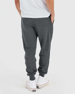 True ClassicCharcoal Heather Gray Fleece French Terry Joggers, back view, ribbed cuffs.