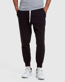 Black Fleece French Terry Joggers with ribbed cuffs and drawstring.
