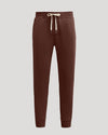 Carob Fleece French Terry Joggers with elastic waist, drawstring, and pockets.