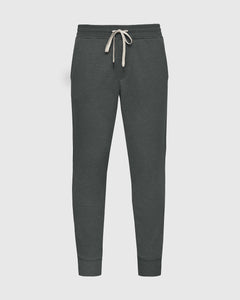 True ClassicCharcoal Heather Gray Fleece French Terry Joggers with tapered legs.